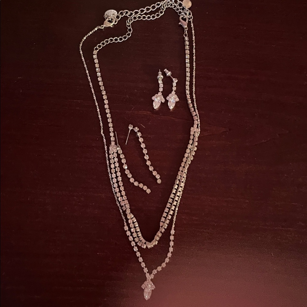 Icing Silver bling Necklace and earrings set bundle- 2 of each